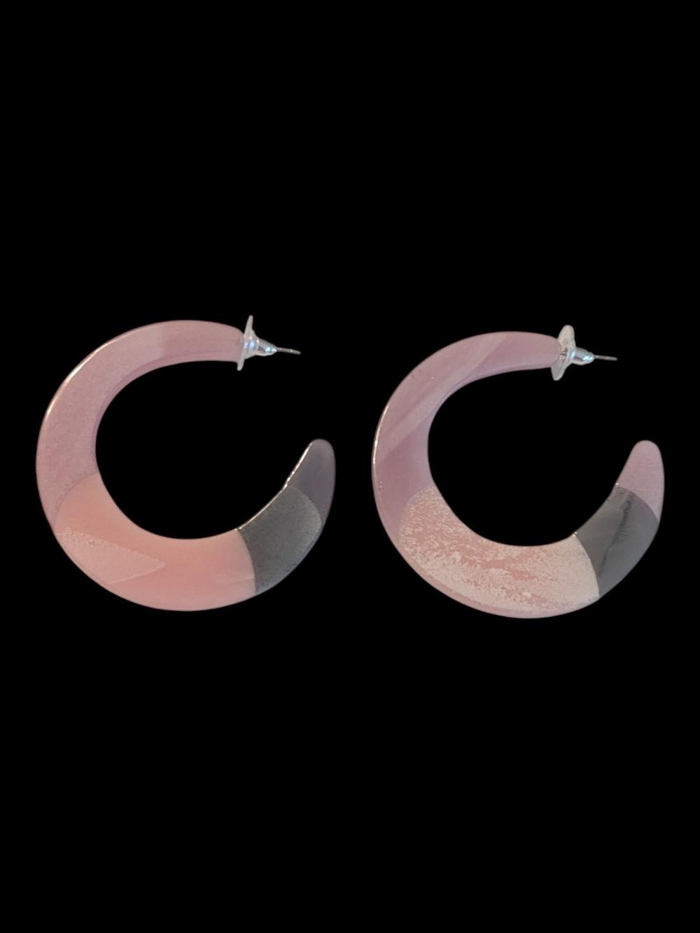 NWOT Pink Gray White Colorblock Acrylic Resin Open Circle Hoops Earrings